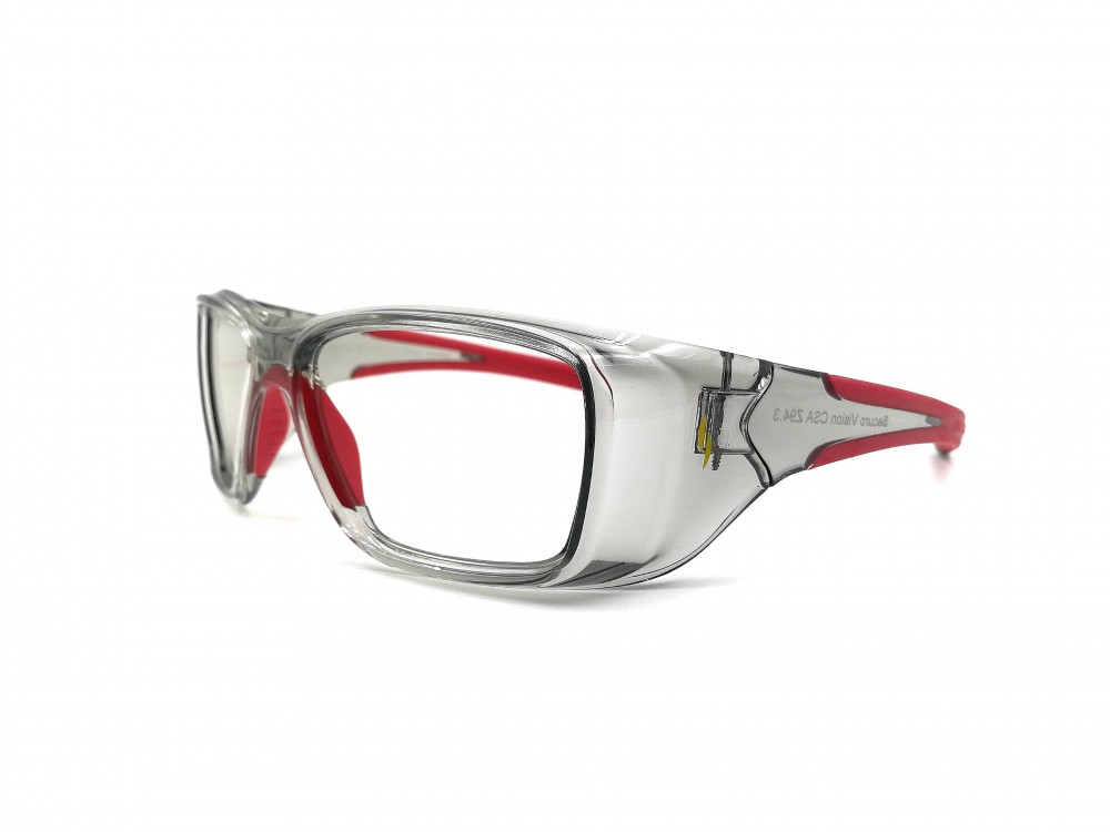 Lunettes de protection - Plastique transparent gris avec touche de rouge